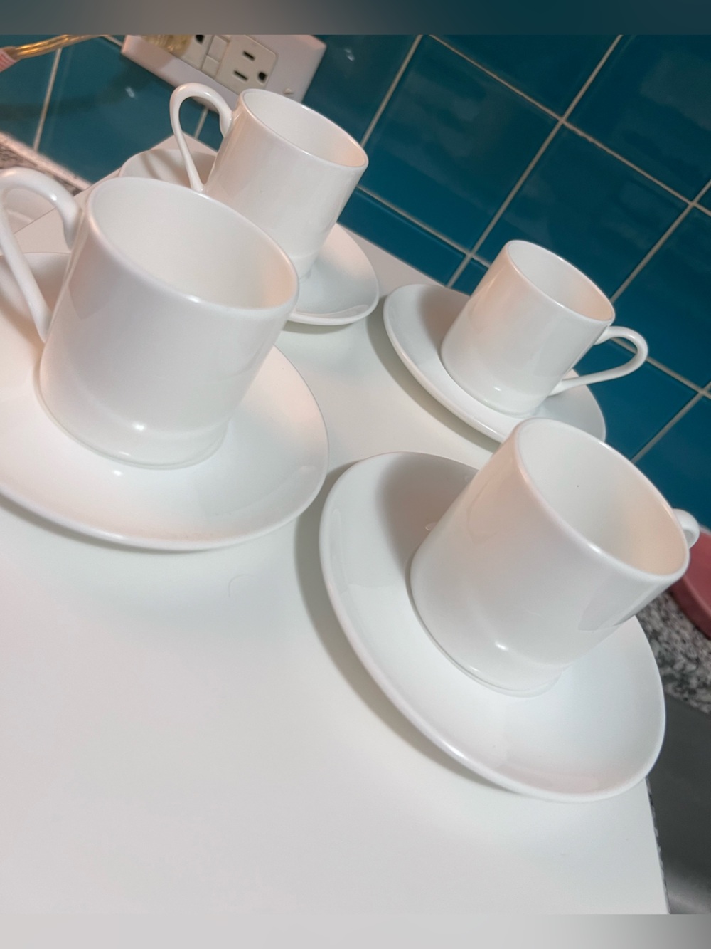 Fitz and Floyd Nevaeh White Fine Bone China Espresso Cup & Saucer Set of 4